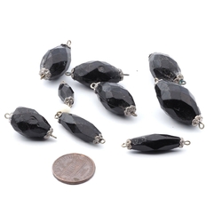 Lot (9) antique C19th Victorian Czech black oval connector glass beads