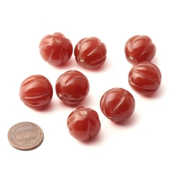 Lot (8) Czech vintage carnelian red twist melon lampwork glass beads 18mm