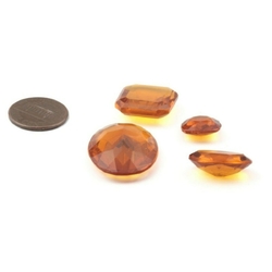 Lot (4) Czech vintage square oval octagon dark amber topaz glass rhinestones