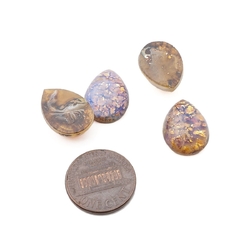 Lot (4) Czech vintage foil marble Dragons breath teardrop glass cabochons 18mm
