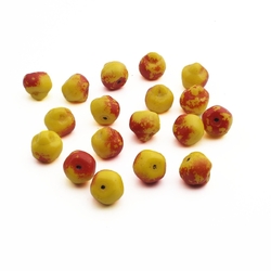 Lot (18) Czech vintage yellow red marble apple fruit pendant glass beads 12mm