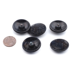 Lot (5) large Vintage Deco Czech black lacy glass buttons 27mm reclaimed