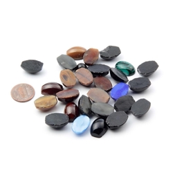 Lot (27) Czech vintage black caramel satin marble blue glass cabochons