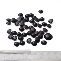 Lot (45) Czech vintage jet black round faceted glass rhinestones 8mm