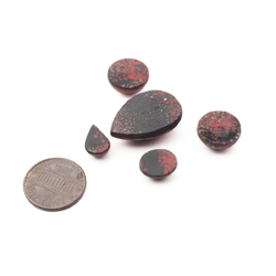 Lot (5) Czech vintage red matrix marble glass cabochons