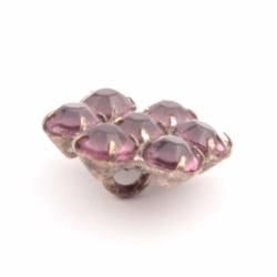 Antique Czech silver metal cranberry pink glass rhinestone button 15mm