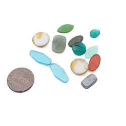 Lot (12) Czech vintage assorted lozenge vitrail abstract glass cabochons