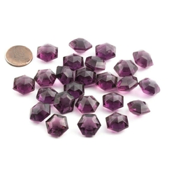 Lot (23) Czech vintage hexagon faceted purple glass rhinestones 14mm