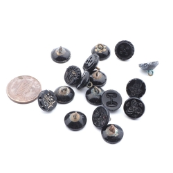 Lot (17) antique Victorian Czech black dimi small glass buttons 11mm