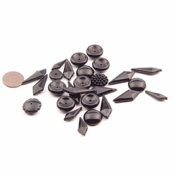 Lot (27) Czech Deco vintage black glass headpins faceted spear pendant beads