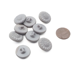 Lot (9) Vintage Czech gray sunflower glass buttons 18mm
