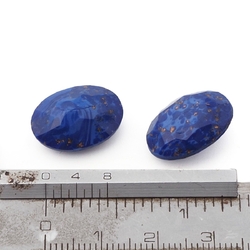 Lot (2) Czech vintage blue Lapis Lazuli oval glass rhinestones 18x13mm