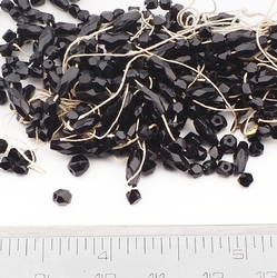 Lot Czech antique oval round faceted black glass beads DRGM