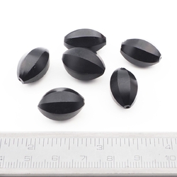 Lot (6) Czech antique oval melon faceted black glass beads 18/19mm