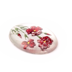 Antique Czech intaglio flowers glass cabochon 36x27mm
