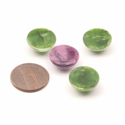 Lot (4) Czech vintage green purple marble satin moonglow glass cabochons 15mm