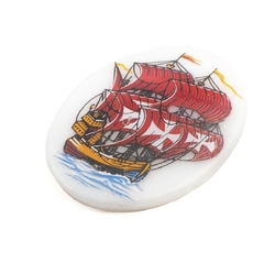 Vintage porcelain picture cabochon Galleon ship 40x30mm