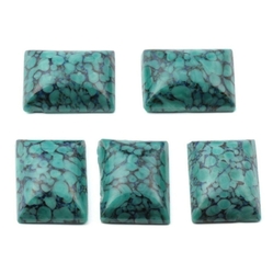 Lot (5) Czech vintage blue green marble rectangle glass cabochons 20x15mm