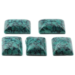 Lot (5) Czech vintage blue green marble rectangle glass cabochons 20x15mm