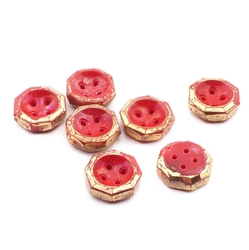 Lot (7) vintage Czech Art Deco gold gilt red octagon glass buttons 16mm