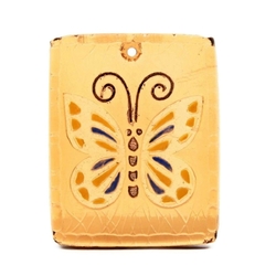 Vintage Czech gold gilt hand painted topaz glass butterfly pendant