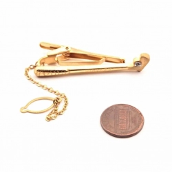 Vintage gold plated metal "Victory" golf club rhinestone tie bar clasp clip