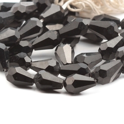 Lot (48) Czech vintage teardrop faceted jet black glass beads 14mm