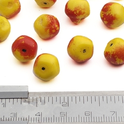 Lot (18) Czech vintage yellow red marble apple fruit pendant glass beads 12mm