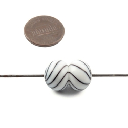 Vintage lampwork black striped white dumb bell glass bead 21mm