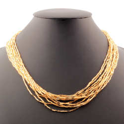 Vintage Czech 11 strand necklace gold lined bugle glass beads