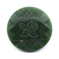 Vintage Deco Czech dark jade green flower glass button 27mm