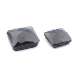 Lot (2) antique Art Deco Czech black 2 hole square connector glass beads