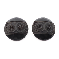 Lot (2) Antique Czech satin lacy faceted black glass buttons 27mm