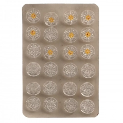 Card (24) vintage Czech yellow hand painted flower clear glass buttons 13mm