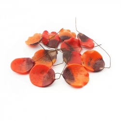Lot (11) Czech antique lampwork orange bicolor glass flower petal head pin beads