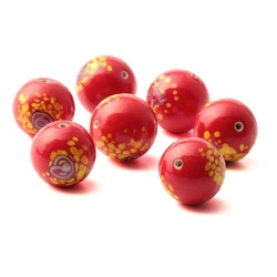 Lot (7) vintage Czech spatter satin red lampwork glass beads 16mm