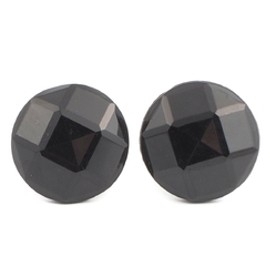 Lot (2) Czech vintage black faceted shankless glass button cabochons 20mm