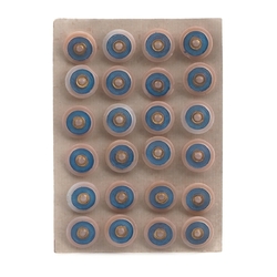 Card (24) vintage Czech Deco gold gilt blue hand painted pink glass buttons 18mm