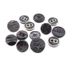 Lot (13) Vintage 1920's Deco Czech geometric floral black glass buttons