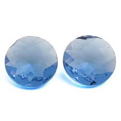 Lot (2) Large Czech vintage chaton cut round blue glass rhinestones 24mm