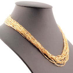 Vintage Czech 11 strand necklace gold lined bugle glass beads