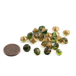 Lot (23) rare Czech antique foiled green bicolor glass rhinestones 8/9mm