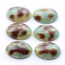 Lot (6) large Czech vintage satin marble oval glass cabochons 25x18mm