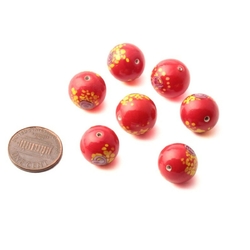 Lot (7) vintage Czech spatter satin red lampwork glass beads 16mm