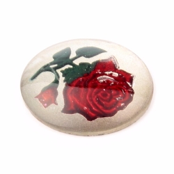 Antique Czech intaglio painted rose flower mirrored glass cabochon 27mm