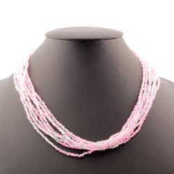 Vintage Czech 8 strand necklace pink white lined clear oblique seed glass bead