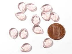 Lot (12) Vintage Czech teardrop faceted pink glass beads Chandelier prisms 12mm