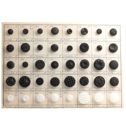 Sample card (40) Czech vintage Art Nouveau style black white glass buttons