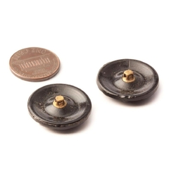 Lot (2) antique Victorian Czech black flower glass buttons