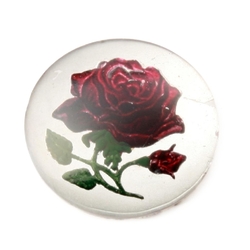 Antique Czech intaglio hand painted red rose floral glass cabochon 27mm